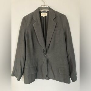Nili Lotan Blazer Gray Linen Womens Size 6 Single Breast Single Clasp Front